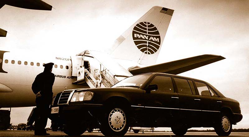Vintage photo: Stretch Limousine at the airport in the 80's