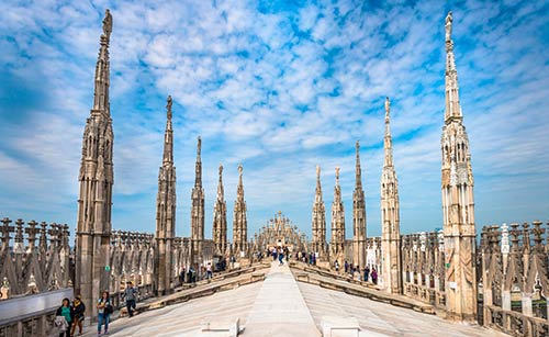 The Madonnina dorata and the terraces of the Duomo di Milano