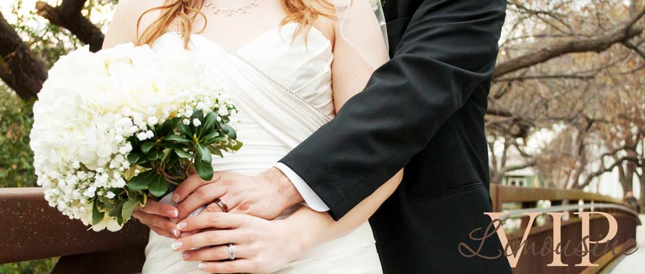 Wedding in a luxury chauffeuered car